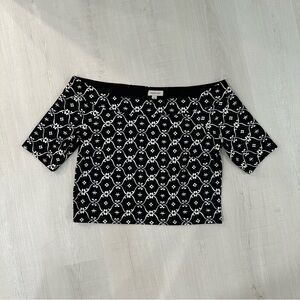 Smart Set Black White Cropped Boatneck Top
